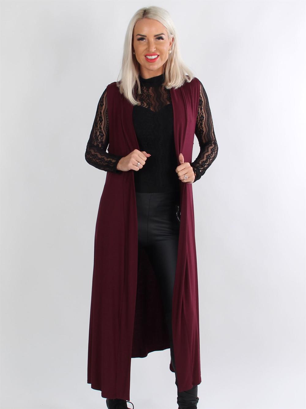 Mia - Armygrøn lang jersey cardigan uden ærmer